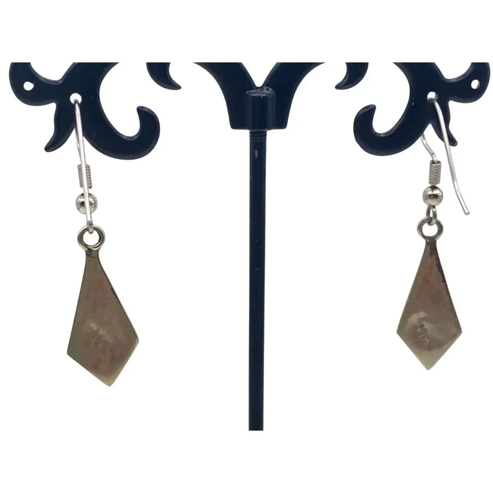 Abalone Shell Drop Earrings Geometric Silver-Tone Dangle Boho Modern Paua - Picture 5 of 7